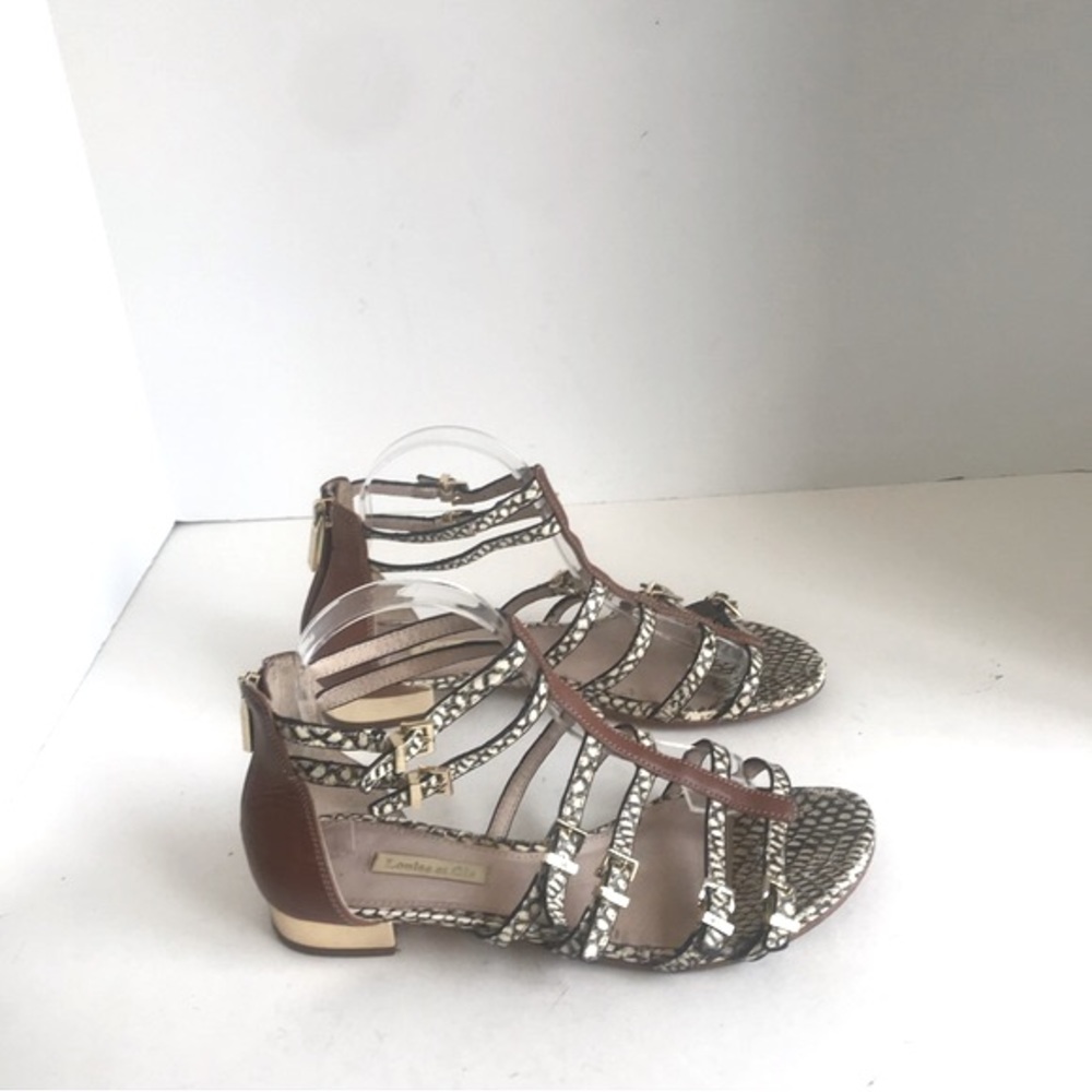 Louise Et Cie Tan Leather Snakeskin ANJA Open Toe Gladiator Sandals EU 38 - Picture 7 of 12